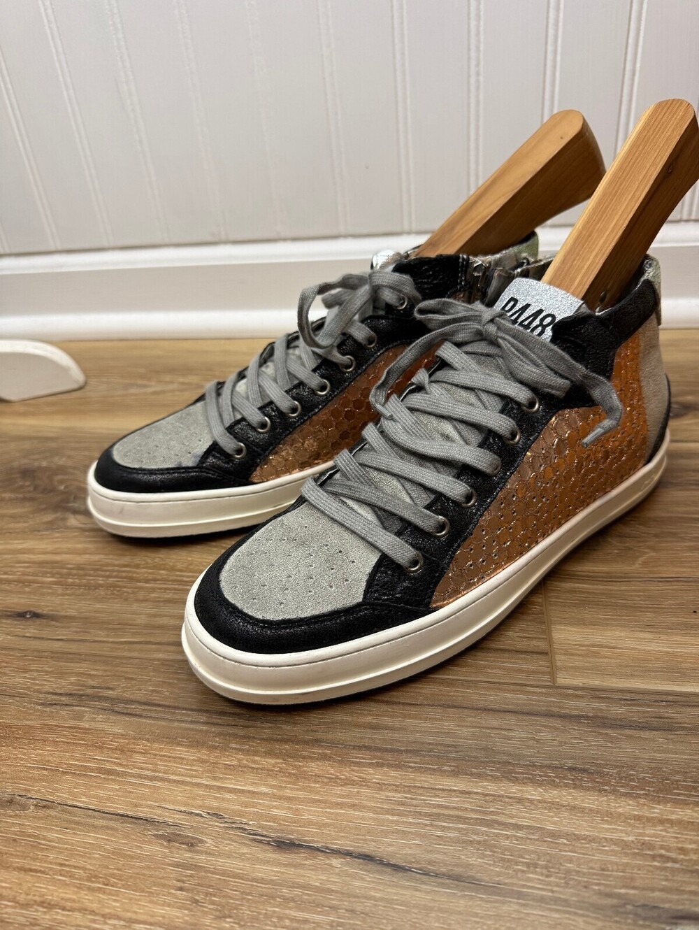 P448 Women's Skate High-Top Copper-Gold Sequin/Snakeskin Sneakers - Size - 39